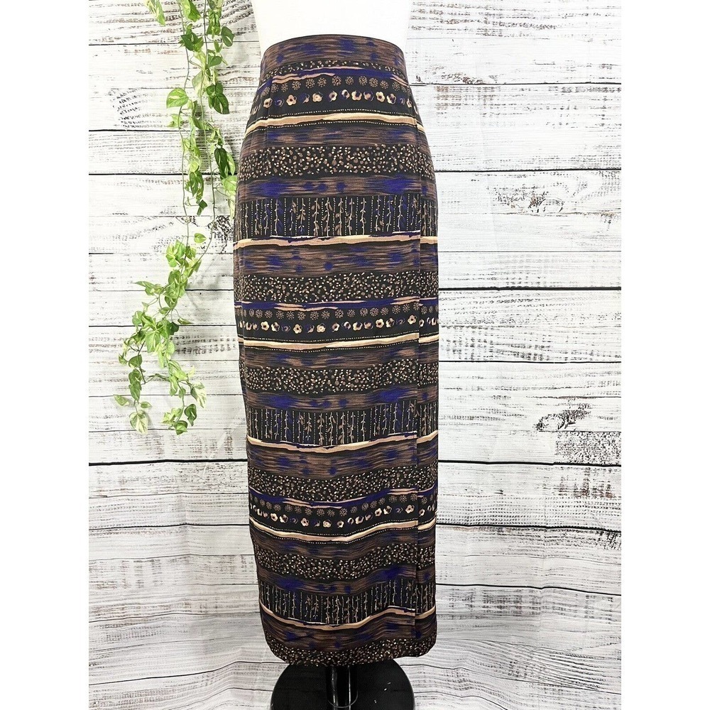 Vintage Joan Leslie Skirt size 12 Brown Purple Long Faux Wrap 90's Y2K Artsy